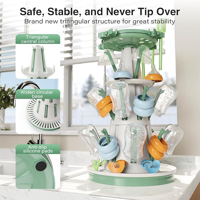 TAZENI Baby Bottle Drying Rack with Drain Pipe, 3-Tier Modular Baby Bottle Rack Dryer for Infant Feeding Accessories, Large Capacity Rack Dryer, Stable, Efficient Drying, Space Saving Organizer