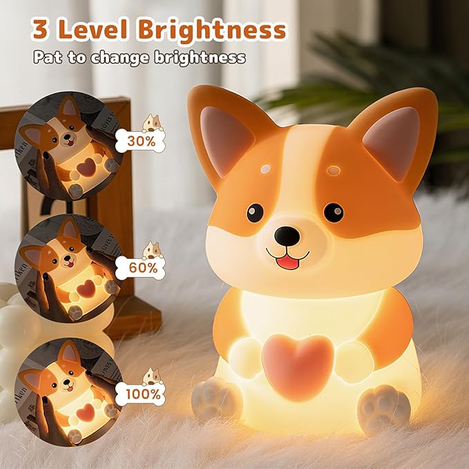 AVEKI Dog Night Light for Kids, Cute Puppy Gifts for Dog Lovers, Soft Silicone Puppy Lamp with 30M Timer and 3 Levels Brightness, 7 Colors Dimmable Baby Night Light for Nursery, Kids Room
