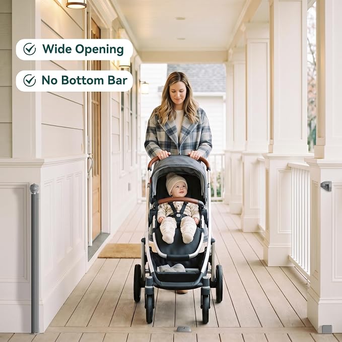 Babepai Retractable Baby Gates for Stairs, Retractable Dog Gate for Indoor/Outdoor Use | Child Gates for Doorways, Deck, Porch, Hallways, Patio (Grey, 55" Wide × 34" Height)