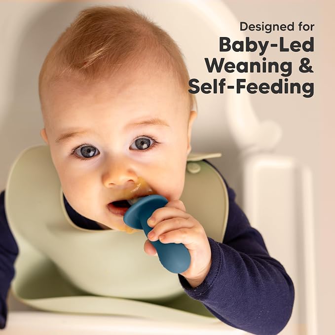 Keababies 4-Pack Silicone Baby Spoons and Forks Set - Baby Spoon Self Feeding, BLW Baby Utensils 6-12 Months, Baby Led Weaning Feeding Spoon,Teething Infant Baby First Food Training Pre Spoon