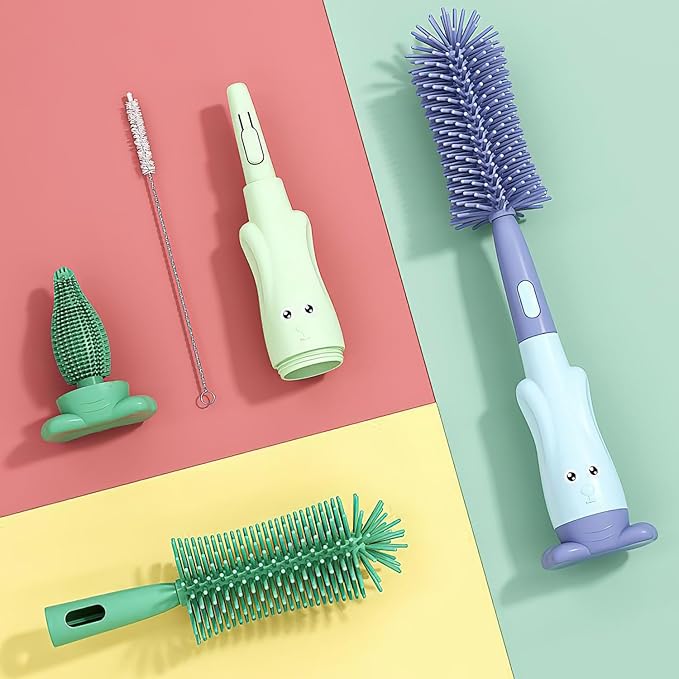 Ariseno 5-in-1 Baby Bottle Brush Set, Bottle Brush for Baby, Baby Bottle Scrubber, Including Silicone & Nylon Bottle Brush, Bottle Cap Brush, Straw Brush, Nipple Brush, BPA-Free (Blue)