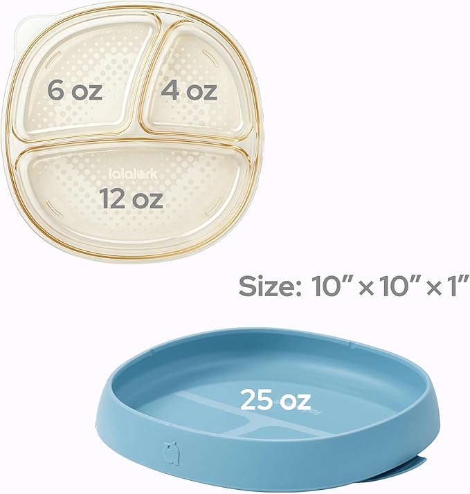 PPSU 3-in-1 Baby Plates with Suction - Premium Stage-Based Design Silicone Toddler Divided Dishes 6M-3Y, Bottle-Grade, BPA Free Odor & Stain Resistant Self-Feeding Plate, Microwave Dishwasher Safe