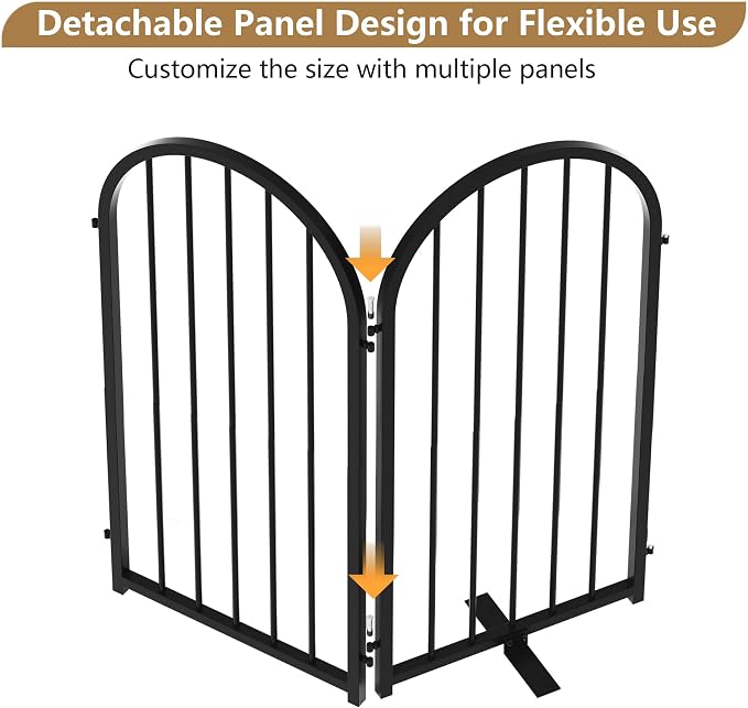 PUPETPO Full Metal Dog Gate for Indoor Outdoor, 32" Tall Free Standing Pet Dog Fence, 36" Wide Arched Pet Gates for Stairs, Hallways, Doorways, Kitchen, Decks, Yards (Black, 2 Panels)