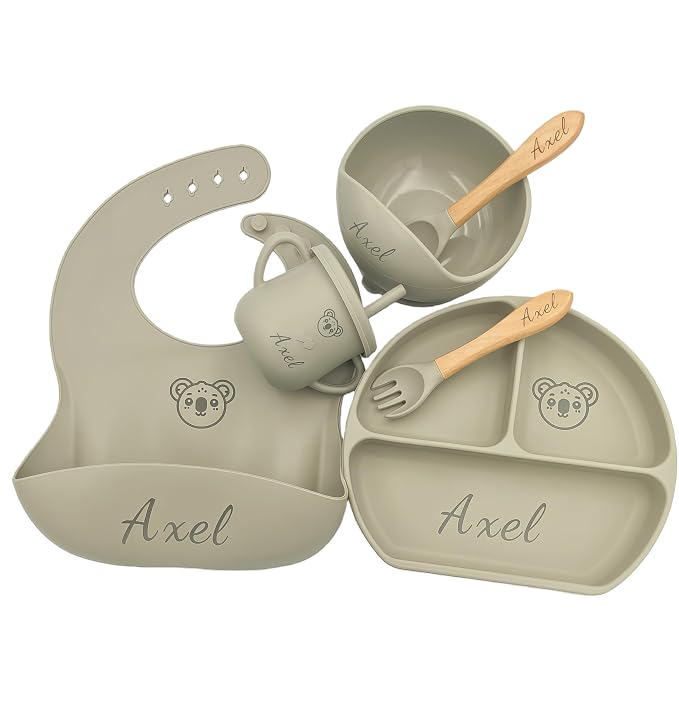 Personalized Silicone Baby Feeding Kit with Name – BPA-Free Self-Feeding Starter Set for Infants & Toddlers, Custom Baby Gift for Boys and Girls，lovely Baby Product (Color Y20)