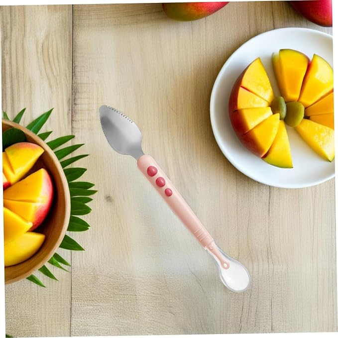 Double Head Fruit Puree Silicone Spoon with Serrated Edge for Safe Feeding and Training Soft Spoon with Compact Storage Box Practical Pink Utensil for First Stage Self-feeding