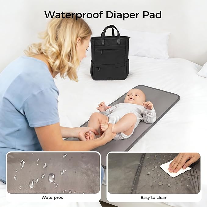 Diaper Bag Backpack, Large Baby Diaper Bag with Changing Pad, Baby Bag for Mom with Quick-access Insulated Pockets, Lightweight Multipurpose Travel Backpack (Black)