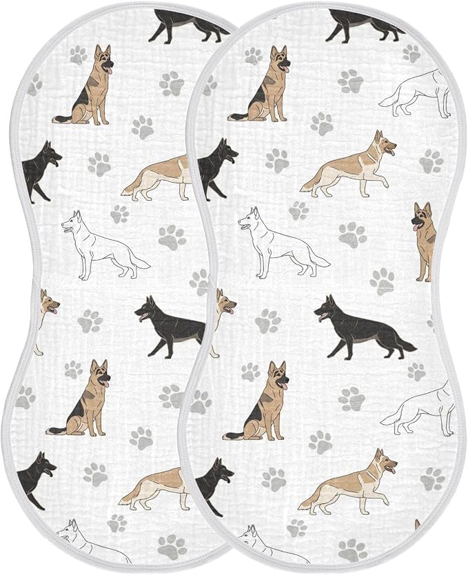 2 Pack Muslin Burp Cloths German Dogs Paw White Cotton Baby Burp Cloths Ultra Absorbent Soft Thick Burping Cloth for Newborn Babies 22x11 Inch