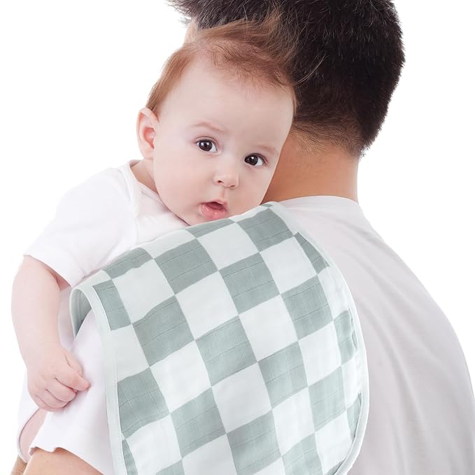 LifeTree Muslin Baby Burp Cloths Sets for Unisex - 2 Pack Large 70% Viscose from Bamboo and 30% Cotton Burping Cloths for Newborn, Baby Girls and Boys (Checkered)
