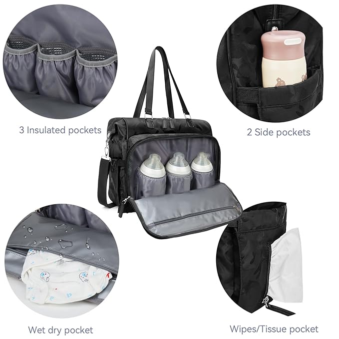Pripher 4 in 1 Convertible Daddy Bag Backpack, Camo Black Diaper Backpack for Dad and Mom, Father's Bag for Hospital with DADDY Imprint, Baby Care Diaper Backpack & Tote with 14 Pockets
