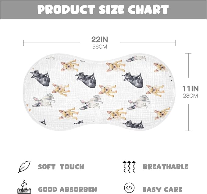 vvfelixl Baby Burp Cloths Pets French Bulldog Baby Newborn Cotton Burping Cloths Set Baby Washcloths 4 Pack