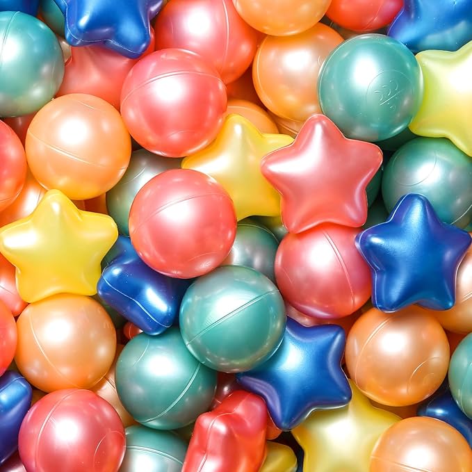 TRENDPLAY Star Ball Pit Balls for Toddlers -50 100 200 Count Star Balls Different Shapes, Non-Toxic Plastic Balls for Safe Play, Boys Girls Festival Party Decoration