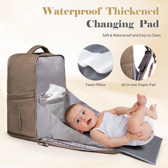 Diaper Bag with Changing Pad Baby Bag for Mom Lightweight Versatile Travel Backpack,15 Pocket,2 Insulated Pockets,Baby Shower Essentials,Brown