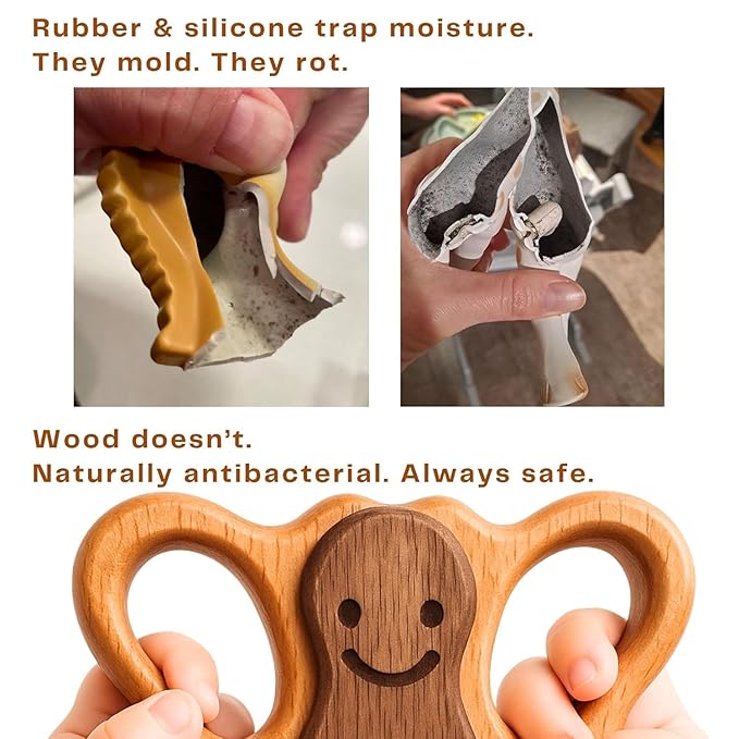 HippoToys Handcrafted Wooden Baby Rattle | Natural Teething Toy | Montessori Sensory Developmental Toy | Non-Toxic Organic Wood | Newborn Infant Baby Boy Girl Gift 0-12 Months