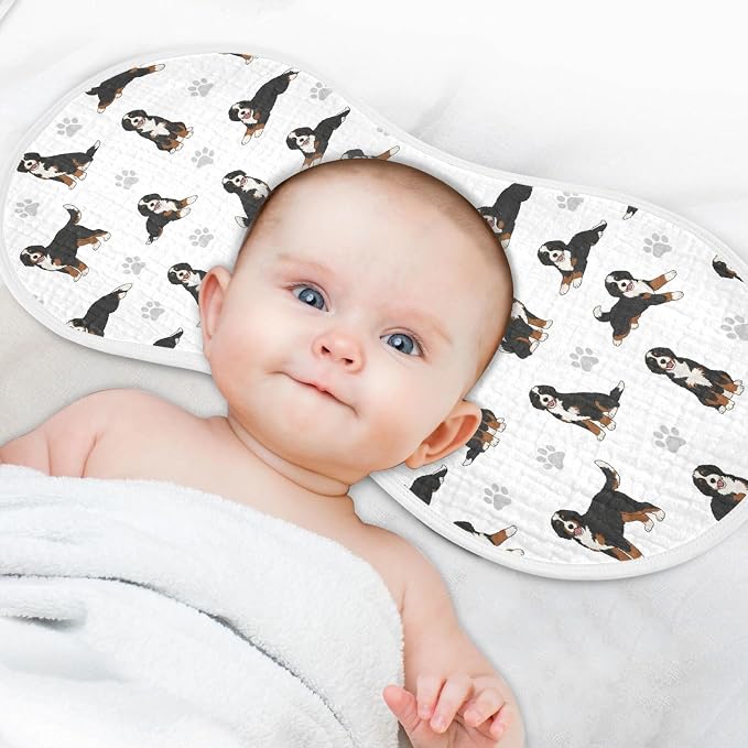2 Pack Muslin Burp Cloths Bernedoodle Dogs White Cotton Baby Burp Cloths Ultra Soft Burping Cloth Absorbent Spit Up Rags for Newborn Boys Girls 22x11 Inch