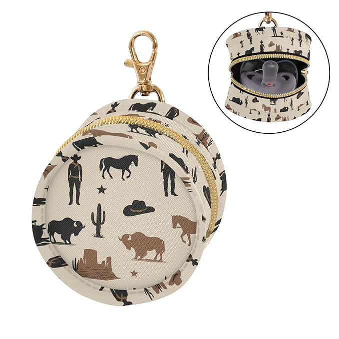 Western Cowboy Beige Pattern Pacifier Holder Case Newborn Pacifier Storage Pouch for Boys Girls Easy Attach to Diaper Bag Portable Baby Essentials Container