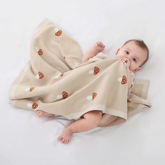 Knitted Baby Blanket for Boys & Girls, 100% Cotton Receiving Swaddle Crib Stroller Blanket for Shower Gift Registry for Newborns, Infants, Toddlers40 x31 Inches