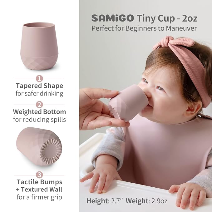 SAMiGO Silicone Baby Feeding Set, Baby Led Weaning Supplies, Suction Bowl Plate Bib Cup Self Feeding Spoons, Solid Food Eating Essentials, First Stage Utensils, 6+ Months