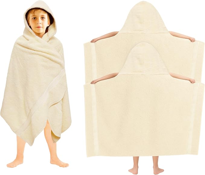 ORIGINAL KIDS Hooded Bath Towel Wrap - 2 Pack - Ultra Soft 100% Cotton Terry Large Oversized Hooded Kids Towel - Shower Pool Beach - 579 GSM Absorbent Quick Dry Plush Gift - 30 x 54 - Ivory