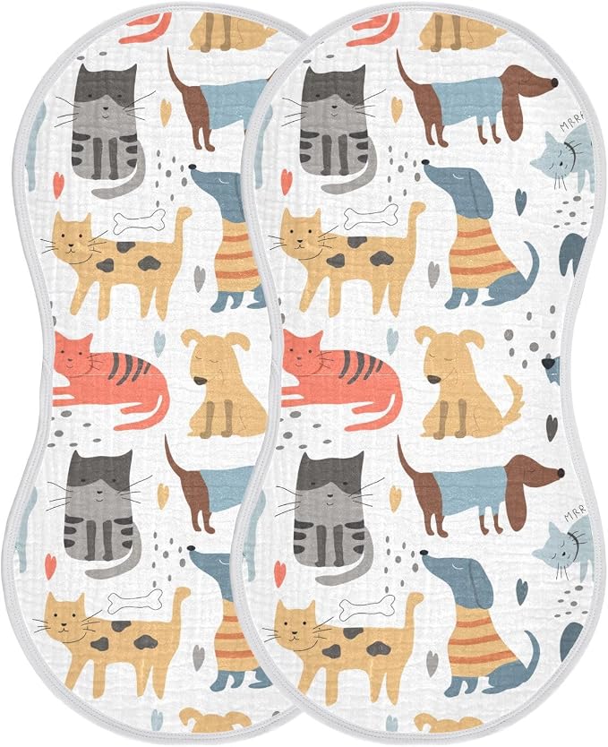 vvfelixl Muslin Burp Cloths Different Dogs Cats Baby Washcloths for Baby Girl Boys 2 Pack