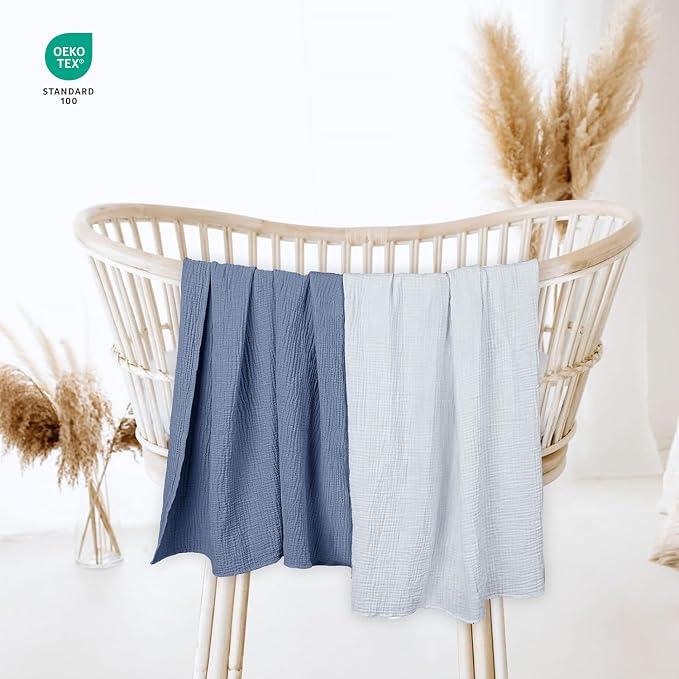 lulumoon Muslin Swaddle Blanket Baby - Cotton Swaddling Blanket Soft Baby Receiving Blankets Neutral 2Pack(Navy)