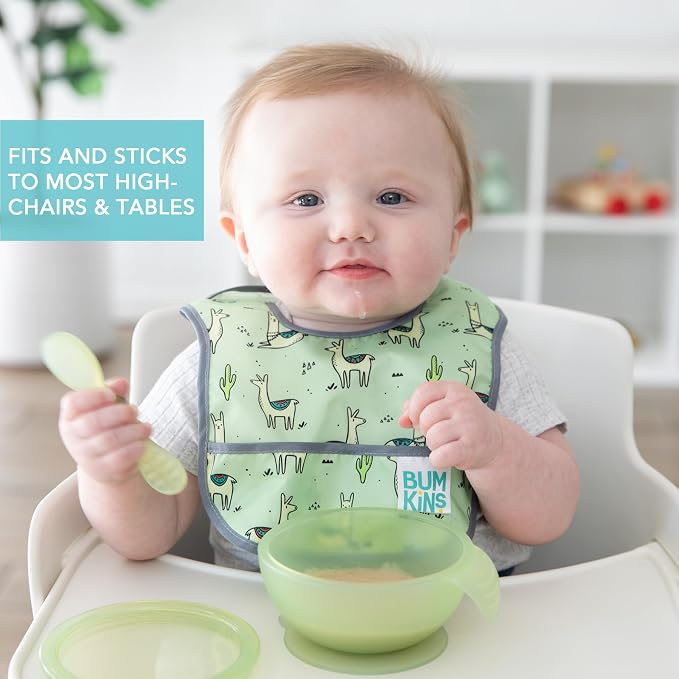 Bumkins - Jelly Silicone Bowl, Lid, Spoon, Training Chewtensils - For Ages 4 Months+ - Suction Base - 100% Food-Safe Silicone - Oven, Microwave, & Dishwasher Safe - Jelly Green