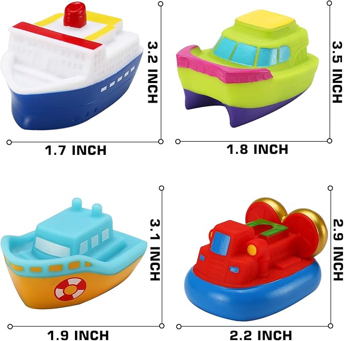 Bath Toys, 6 Packs Light up Boat Floating Rubber Set, Flashing Color Changing Light in Water, Tub Gift for Baby Infant Toddler Child Kid, Bathtub Ship Toy for Bathroom Shower Game Swimming Pool Party