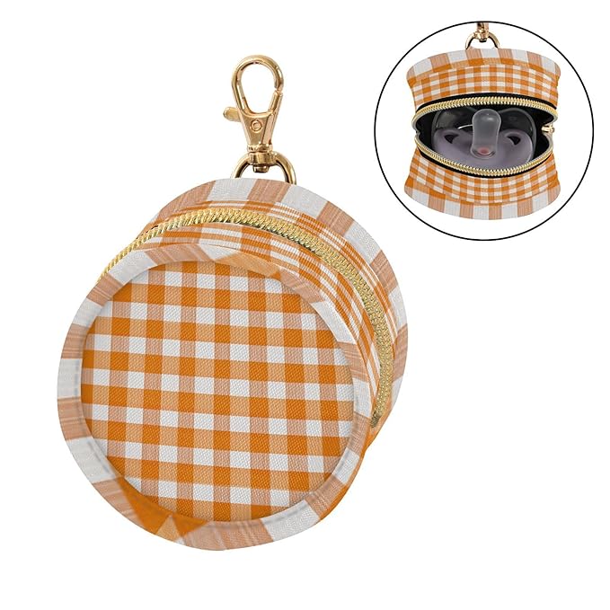Pacifier Holder with Clip Pacifier Case for Diaper Bag Round Baby Pacifier Pouch Box Bag Portable Orange Gingham Checkered