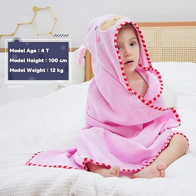 MICHLEY Animal Face Hooded Baby Towel Cotton Bathrobe for Boys Girls 0-6 Year Light Pink