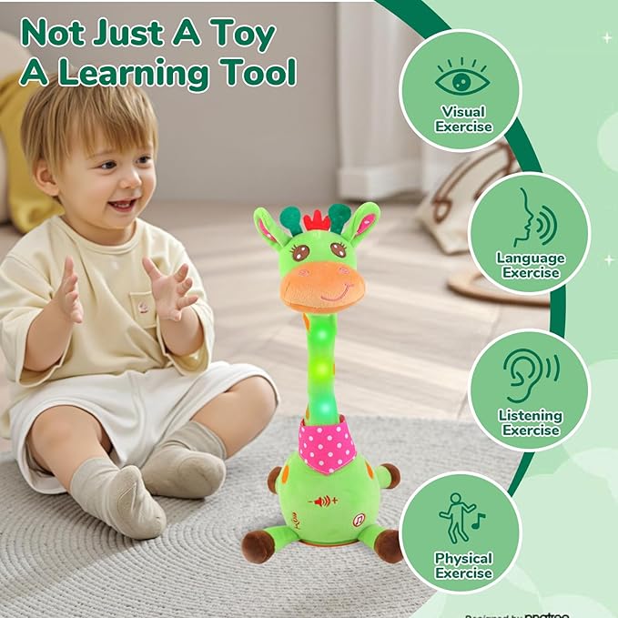Dancing Giraffe Musical Plush Toy, Recording & Repeating Talking Giraffe Baby Toy for 6??2 Months, Interactive Singing Stuffed Animal, Birthday Gift for Grandkids Infants Toddlers(Green)