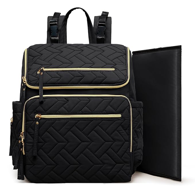 Omanmoli Diaper Bag Backpack Large Baby Travel Bag Diaper Essential Bag with 17 Diaper Bag Organizers,4 Insulated Pockets,Portable Changing Pad,Stroller Buckles,Black