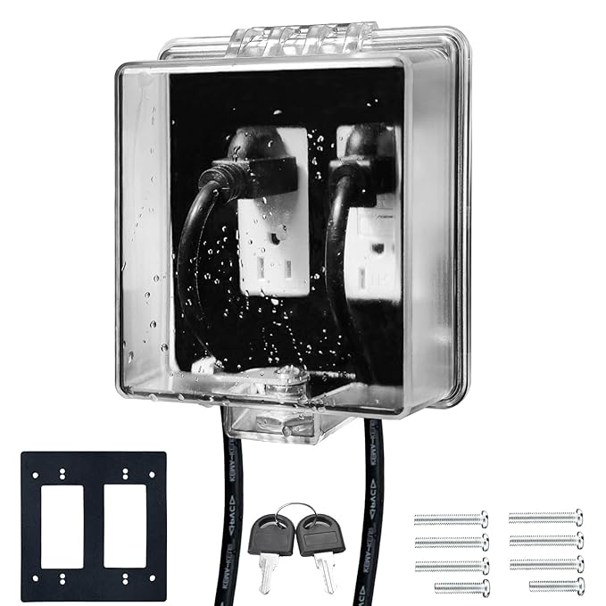 2-Gang Baby Safety Dual Outlet Cover Box - Fit 1.3??x 2.66?? Easier Operation, Simple 4 Step Install,Provides Extra Space Inside for Plugs,Adapters,4.53" high x 4.35" Wide x 2.52" deep