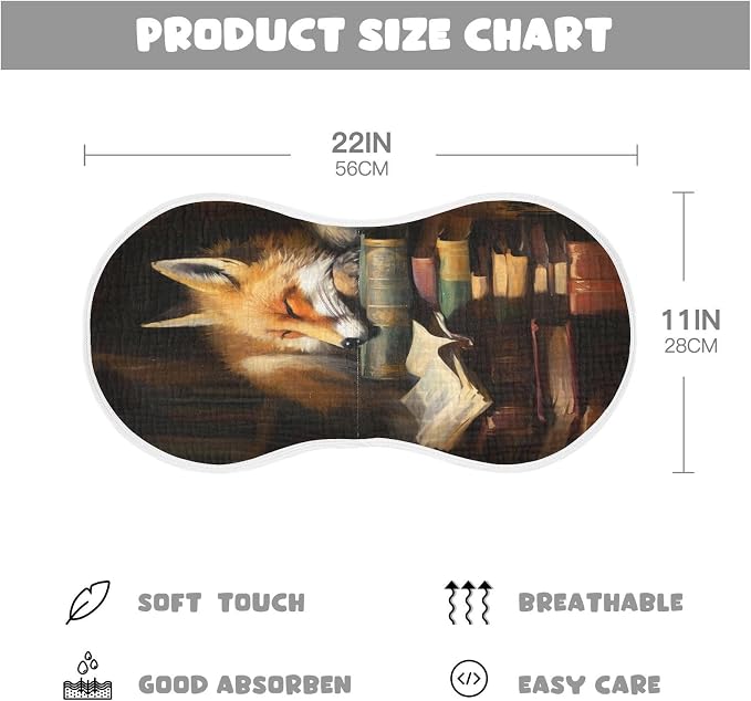 4 Pack Muslin Burp Cloths Fox Book Cartoon Print Cotton Baby Burp Cloths Absorbent Soft Burping Cloth Washcloths for Newborn Babies 22x11 Inch