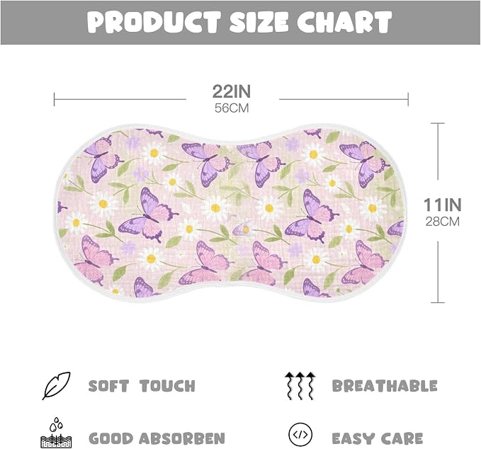Purple Butterflies Muslin Baby Burp Cloths - Super Absorbent and Soft Burping Rags - Cotton Burp Clothes Set for Boys and Girls, 2 Pack