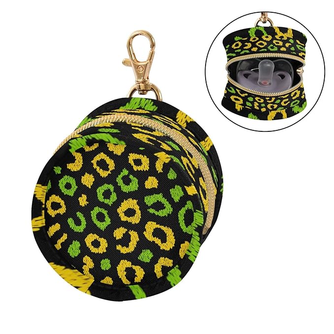 Pacifier Holder with Clip Pacifier Case for Diaper Bag Round Baby Pacifier Pouch Box Bag Portable Jamaican Leopard Print Yellow