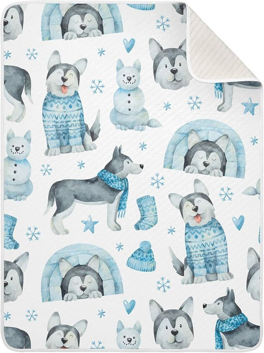 Ollabaky Christmas Husky Dogs Baby Blanket for Boys Girls Cotton Throw Blanket Swaddle Blanket for Crib Stroller Nursery Receiving Blanket Infant Toddler Unisex 30"x40"