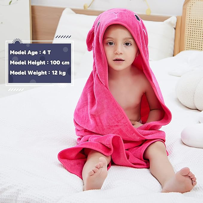 MICHLEY Animal Face Hooded Baby Towel Cotton Bathrobe for Boys Girls 0-6 Year Rose