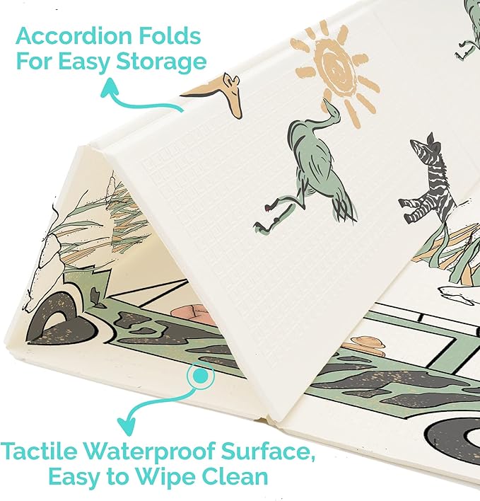 JumpOff Jo Foldable Foam Play Mat ??Large Waterproof Baby & Toddler Activity Floor Mat, Double-Sided 70 x 59 Inch Play Surface
