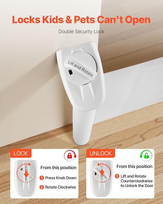 VEVOR Retractable Baby Gate, Extends to 57 inch Wide, 38.5 inch Tall, with Security Lock, Easy to Use, Walk Through Without Tripping, Mesh Dog Gate for Stairs, Hallways, Indoor/Outdoor, White