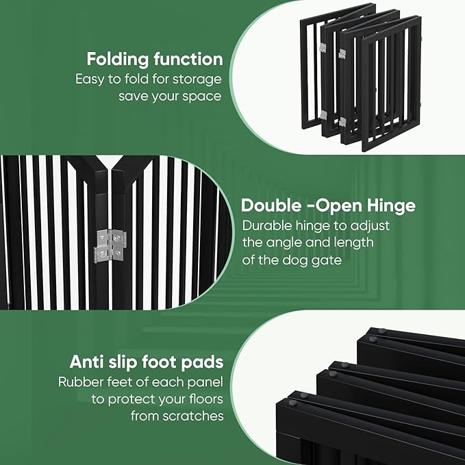 Freestanding Foldable Dog Gate - Indoor/Outdoor Pet Gate with Metal Support Feet - Room Divider, 6 Panels (Black)