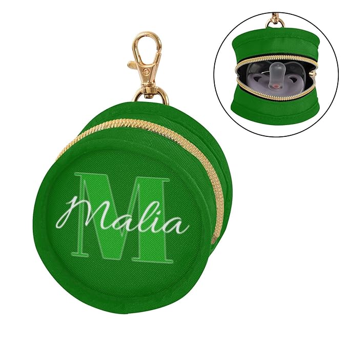 Custom Green Pacifier Holder Case for Diaper Bag Personalized Portable Travel Pacifier Storage Case with Clip Newborn Baby Pouch for Baby Boys Girls Purse Outdoor