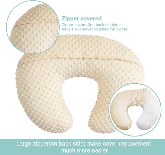 Minky Nursing Pillow Cover Breast Feeding Pillow Cover Slipcover U Shape for Baby Boy Girl,Cover Only(LightBeige)