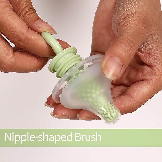Silicone Bottle Brush Set - 5 in 1 Silicone & Nylon Bottle Cleaner Multipurpose for Straw, Nipple, Thermos, Sport Bottles - Green