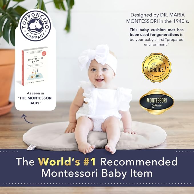 Montessori Baby Topponcino | Multifunctional Authentic Montessori Design | Simple Newborn Holding & Feeding Baby Support Pillow | Clean Infant Tummy Time Mat (Organic, Grey)