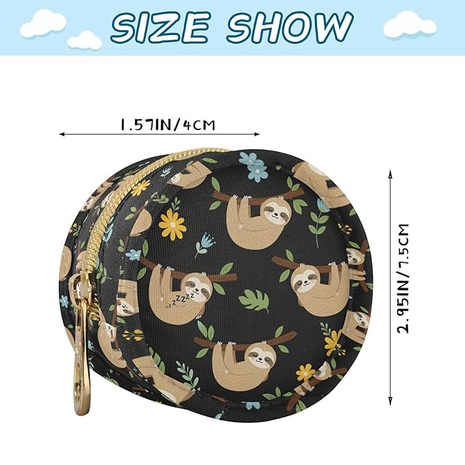 Sloth Leaves Black Print Pacifier Holder Case for Diaper Bag Portable Travel Pacifier Storage Case with Clip Newborn Baby Pouch for Outdoor Purse Baby Boys Girls