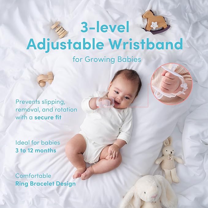 Premium Baby Hand Teether ??Soft & Hygienic Soothing Aid for Teething Discomfort in Babies 3-12 Months, BPA-Free LSR Silicone, Adjustable Wristband, Easy to Clean, Made in Korea