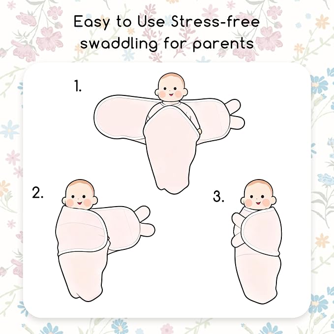 Baby Swaddles for Newborn Organic Cotton,Soft & Snug Newborn Velcro Swaddle 3-6 Months Sleep Sack Helps Calm Startle Reflex, 2-Pack Wrap Nursery Swaddling Blankets Country Floral