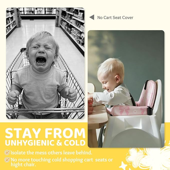 Portable Baby Shopping Cart Seat, High Chair Cover for Outdoor, One-Hand Installation Cart Seat Cover, Comfortable and Supportive Foam-Padded, Grocery Cart Baby Seat ??Pink Bow