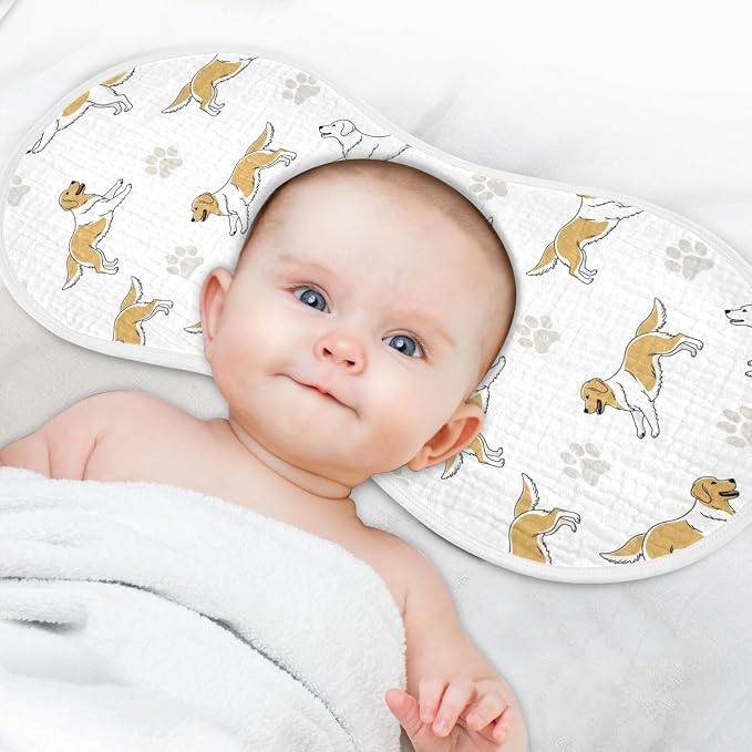 2 Pack Muslin Burp Cloths Golden Dogs Paw Prints White Cotton Baby Burp Cloths Ultra Absorbent Soft Thick Burping Cloth for Baby Boys Girls 22x11 Inch