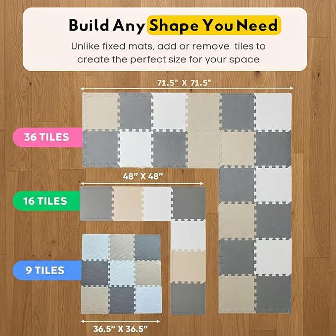 MioTetto Baby Play Mat, Comfortable Playtime Mat ??Portable Foam Floor Tiles, Safe Baby mat for Floor for Crawling & Development, Soft Play mat for Babies, Stylish Interlocking Foam Tiles