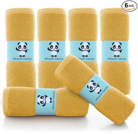 HIPHOP PANDA Baby Washcloths, Rayon Made from Bamboo - 2 Layer Ultra Soft Absorbent Newborn Bath Face Towel - Reusable Baby Wipes for Delicate Skin - Honey, 6 Pack